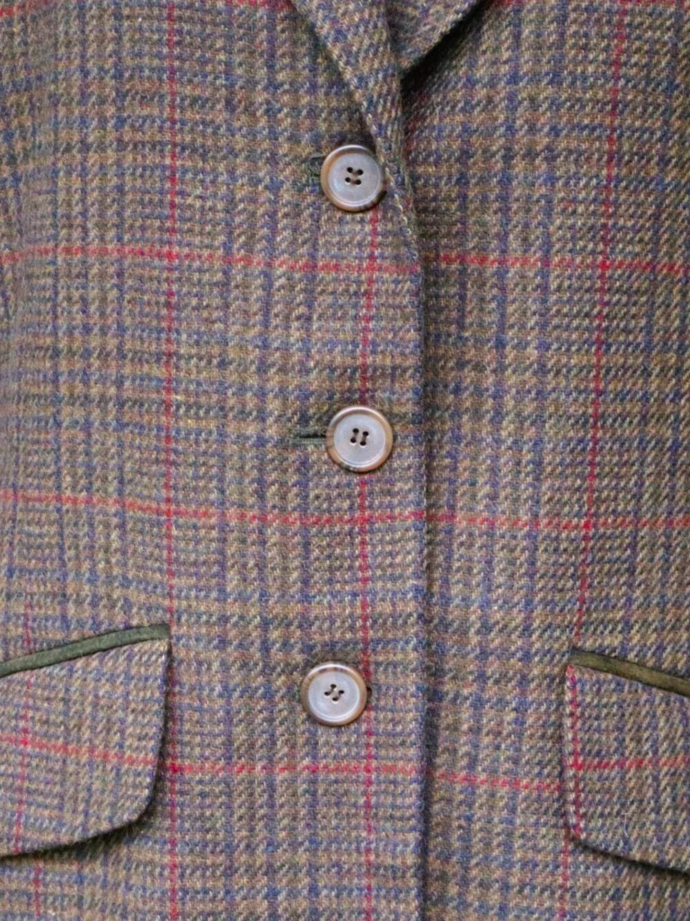 Vintage Wool Plaid Blazer Suede Trim Jacket Women 12 Made in Russia
